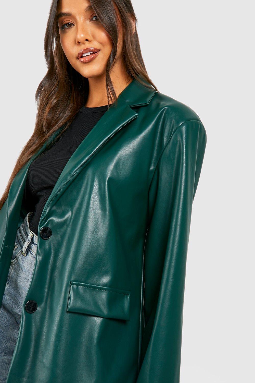 Leather Look Double Breasted Blazer boohoo IE